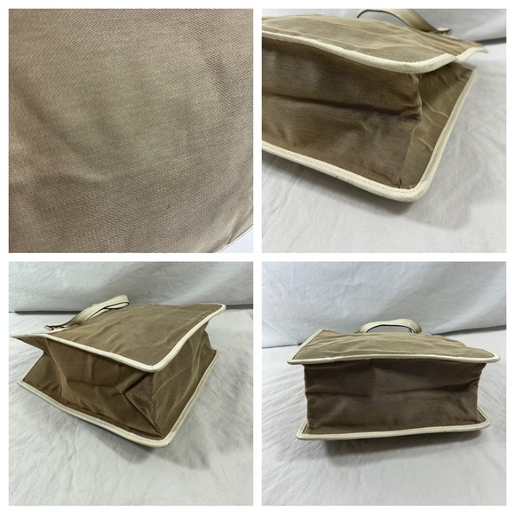 Vintage Gucci beige ivory canvas and leather tote bag hand held - Picture 4 of 16